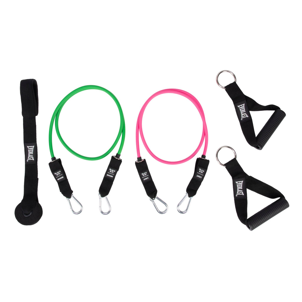 Everlast Power Cable Resistance Set - Light And Medium Resistance With Door Anchor And Carry Bag Pink/Green