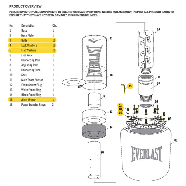 Everlast Powercore Freestanding Heavy Bag - Hardware Kit - Replacement Part Black