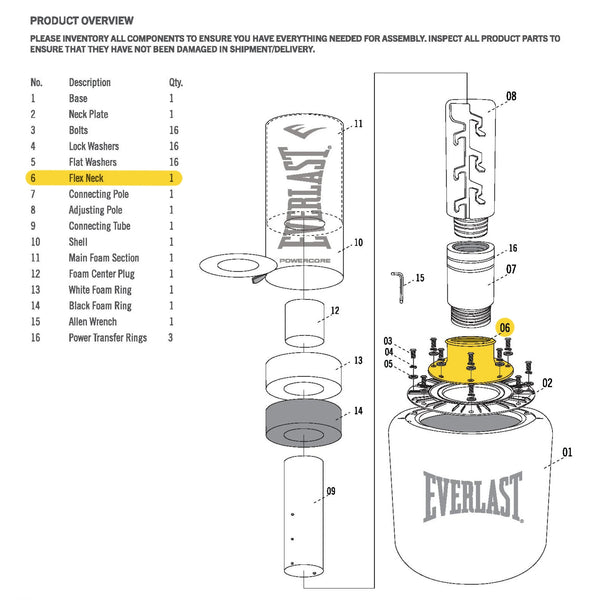 Everlast Powercore Freestanding Heavy Bag - Flex Neck - Replacement Part Black