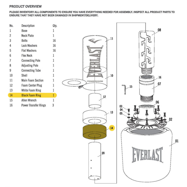 Everlast Powercore Freestanding Heavy Bag - Black Foam Ring - Replacement Part Black