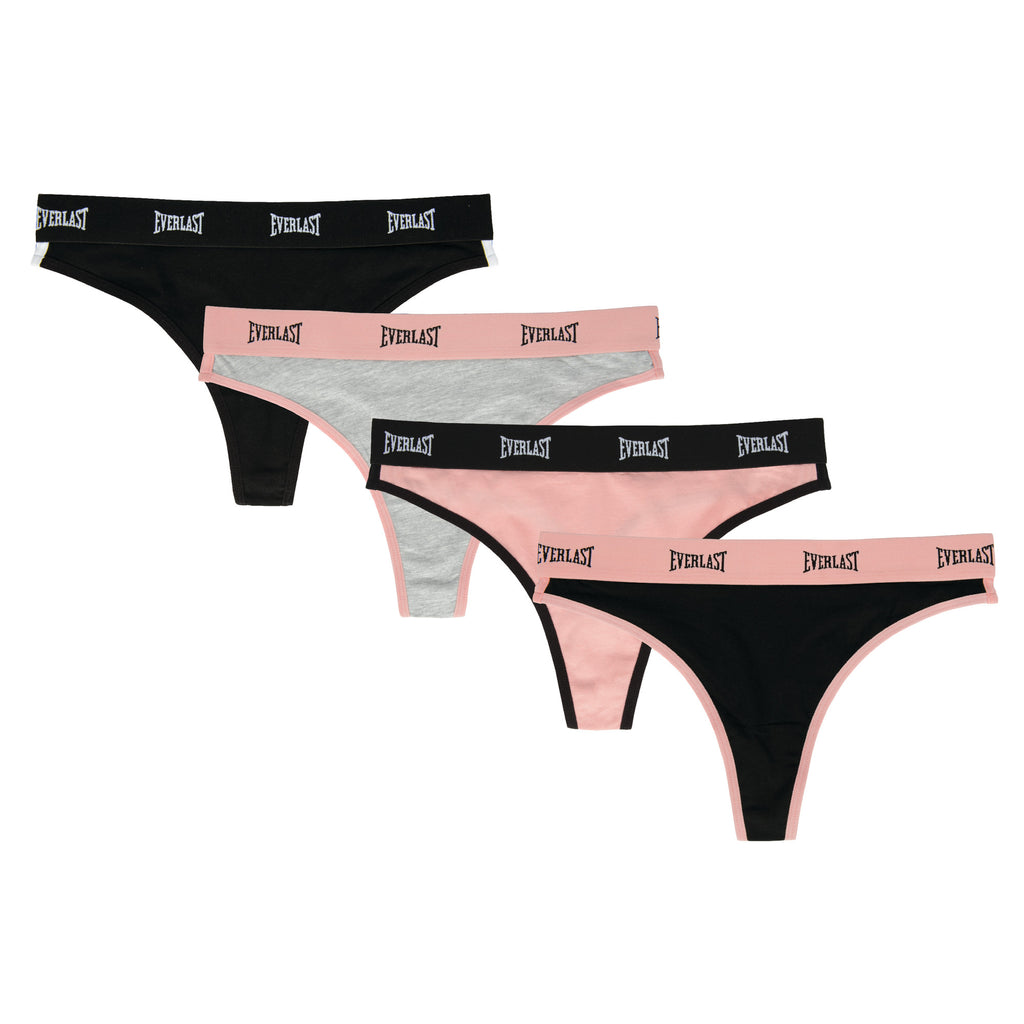 Everlast 4 Pack Thongs Black/Grey/Blush