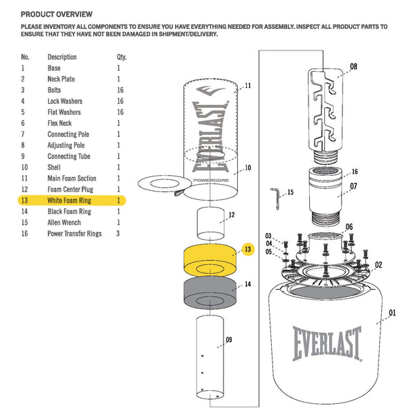 Everlast Powercore Freestanding Heavy Bag - White Foam Ring - Replacement Part White