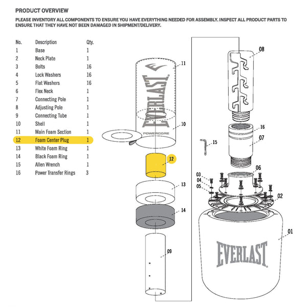 Everlast Powercore Freestanding Heavy Bag - Center Foam Plug - Replacement Part White