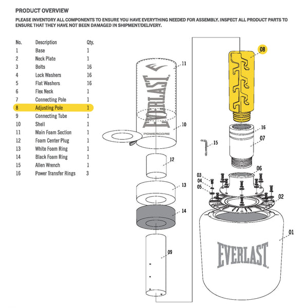 Everlast Powercore Freestanding Heavy Bag - Adjusting Pole - Replacement Part Black