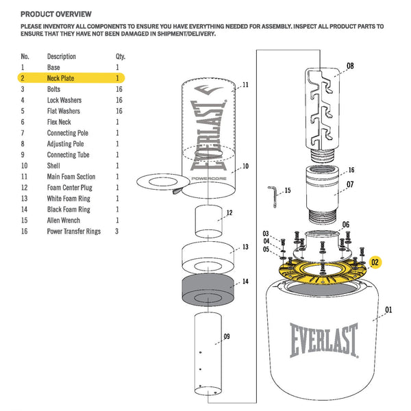 Everlast Powercore Freestanding Heavy Bag - Neck Plate - Replacement Part Black