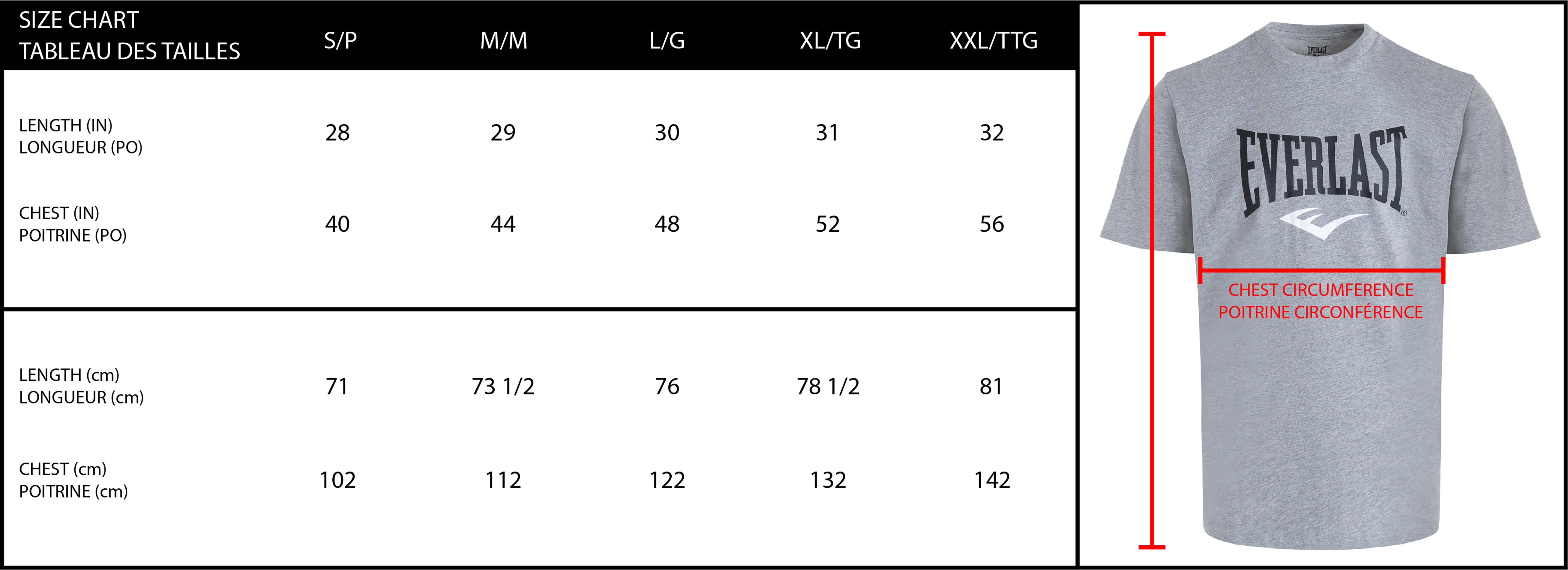 Men's T-Shirt Size Chart” width=