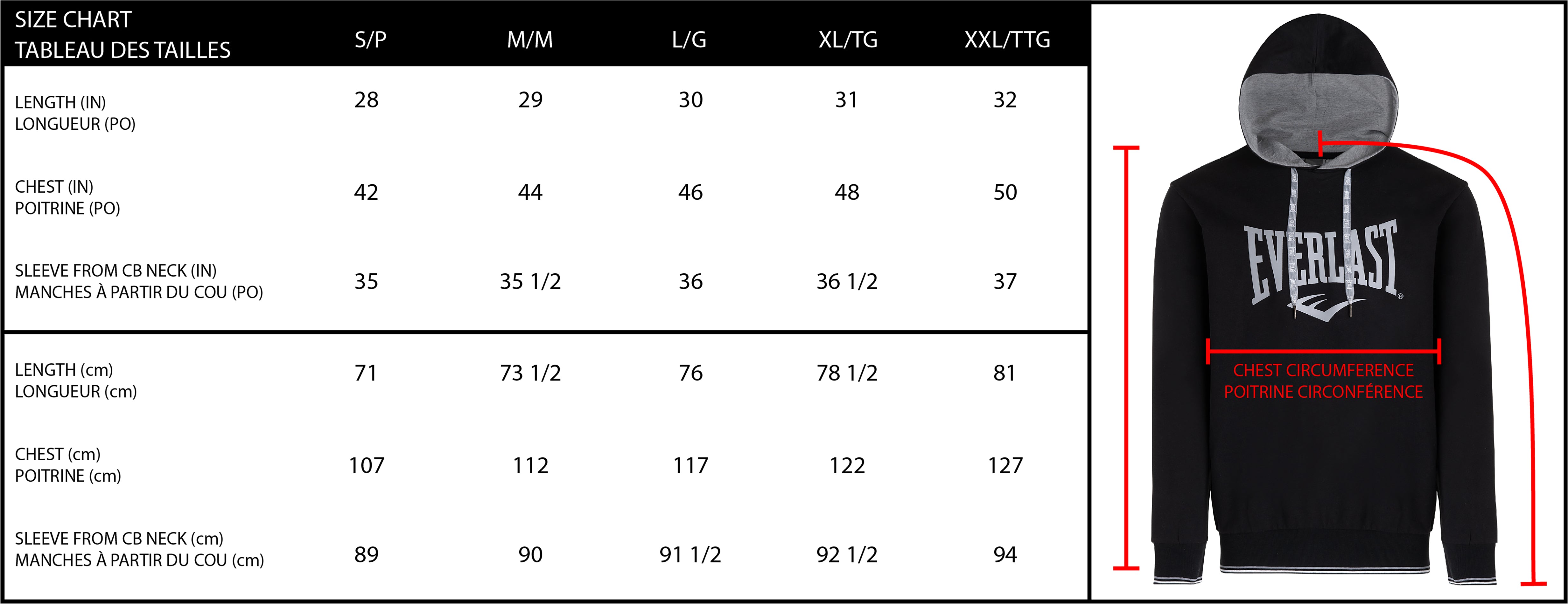 Men's French Terry Hoodie Sweatshirt
 Size Chart” width=